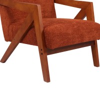Πολυθρόνα Garifa pakoworld terracotta ύφασμα με πόδι σε καρυδί απόχρωση 79x75x75εκ