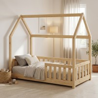 Παιδικό κρεβάτι Bambie με κιγκλίδωμα τ. Montessori pakoworld ξύλο πεύκου σε φυσική απόχρωση 70x140εκ