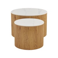 Τραπέζι σαλονιού Nelba pakoworld σετ 2τεμ oak MDF με  κεραμική επιφάνεια σε όψη μαρμάρου