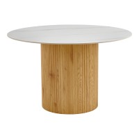 Τραπέζι Sikulu pakoworld oak MDF με κεραμική επιφάνεια σε λευκό μαρμάρου Φ125x77εκ