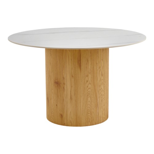 Τραπέζι Sikulu pakoworld oak MDF με κεραμική επιφάνεια σε λευκό μαρμάρου Φ125x77εκ