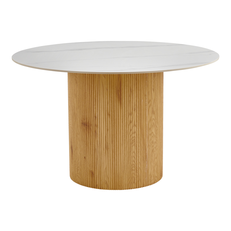 Τραπέζι Sikulu pakoworld oak MDF με κεραμική επιφάνεια σε λευκό μαρμάρου Φ125x77εκ