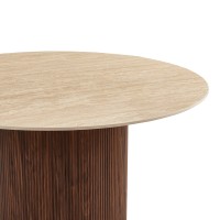 Τραπέζι Sikulu pakoworld καρυδί MDF με κεραμική επιφάνεια σε μπεζ όψη τραβερτίνας Φ125x77εκ