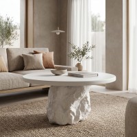 Τραπέζι σαλονιού Zinol pakoworld mdf-polyresin λευκό Φ80x36εκ