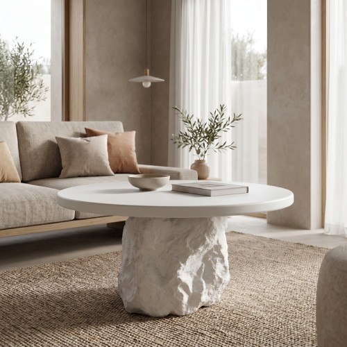 Τραπέζι σαλονιού Zinol pakoworld mdf-polyresin λευκό Φ80x36εκ