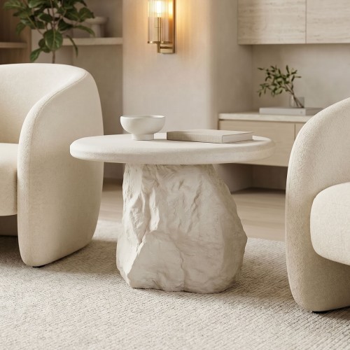 Τραπέζι σαλονιού Zinol pakoworld mdf-polyresin λευκό Φ60x41εκ