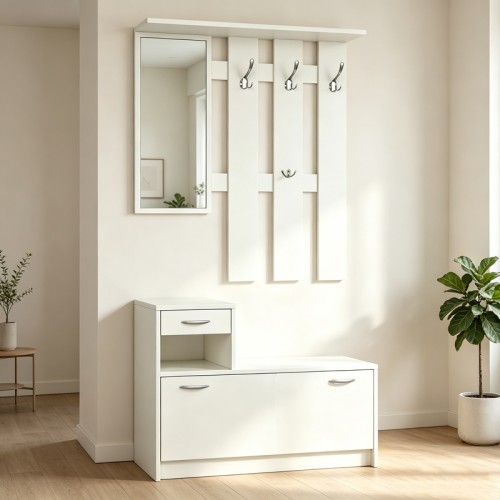 Έπιπλο εισόδου Jentia pakoworld με καθρέπτη λευκό MDF 113x100x89εκ