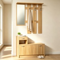 Έπιπλο εισόδου Jentia pakoworld  με καθρέπτη sonoma MDF 113x100x89εκ