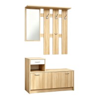 Έπιπλο εισόδου Jentia pakoworld  με καθρέπτη sonoma με λευκό MDF 113x100x89εκ