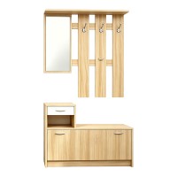 Έπιπλο εισόδου Jentia pakoworld  με καθρέπτη sonoma με λευκό MDF 113x100x89εκ