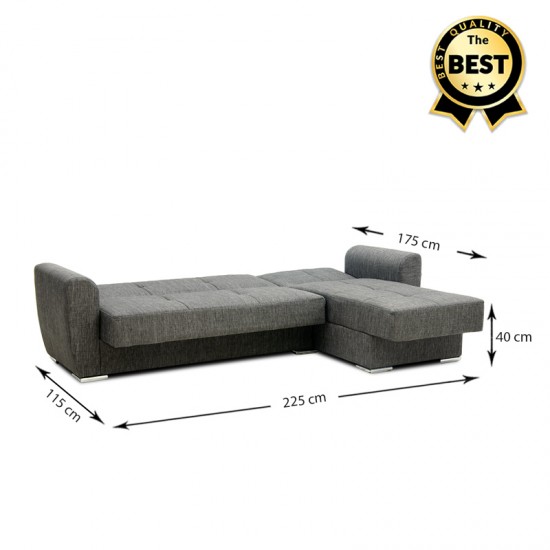 Γωνιακός καναπές - κρεβάτι Landon Megapap αναστρέψιμος υφασμάτινος με αποθηκευτικό χώρο σε γκρι 256x60/115x90εκ.
