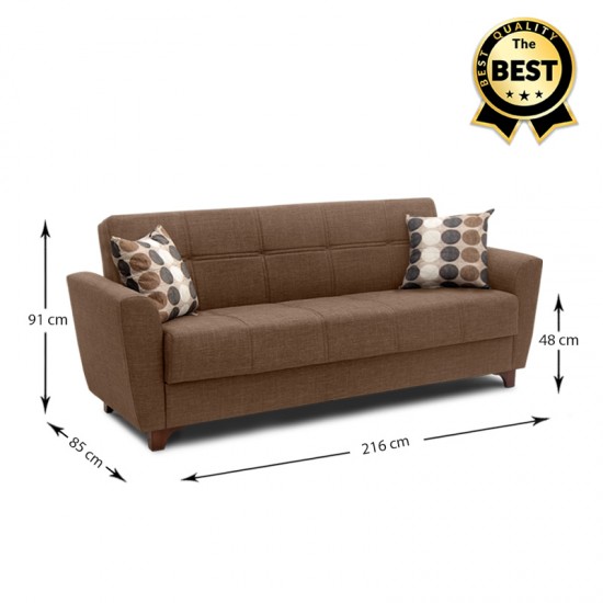 Καναπές - κρεβάτι Jason Megapap τριθέσιος υφασμάτινος με αποθηκευτικό χώρο σε σκούρο καφέ 216x85x91εκ.
