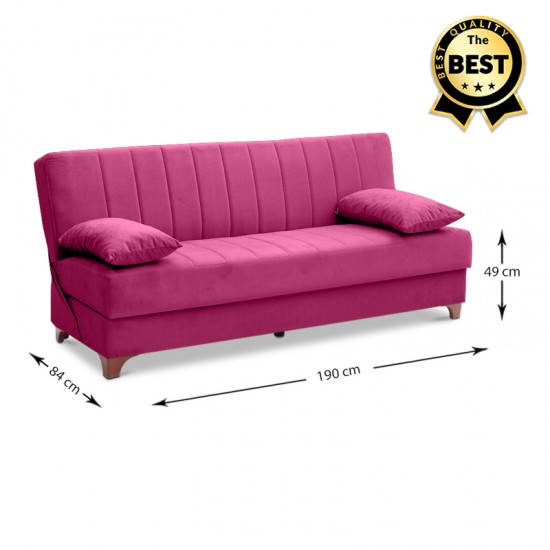 Καναπές - κρεβάτι Victor Megapap τριθέσιος βελούδινος με αποθηκευτικό χώρο σε χρώμα μωβ 190x84x90εκ.