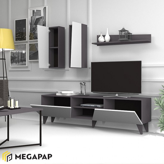 Σύνθεση τηλεόρασης Asos Megapap από μελαμίνη χρώμα λευκό - γκρι 180x35x47εκ.