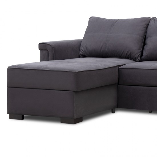 Καναπές - κρεβάτι Puglia Megapap γωνιακός υφασμάτινος χρώμα γκρι 250x90-165x82εκ.