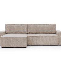 Γωνιακός Καναπές κρεβάτι Flabio Mini σε μπέζ κοτλέ 283x144x77cm