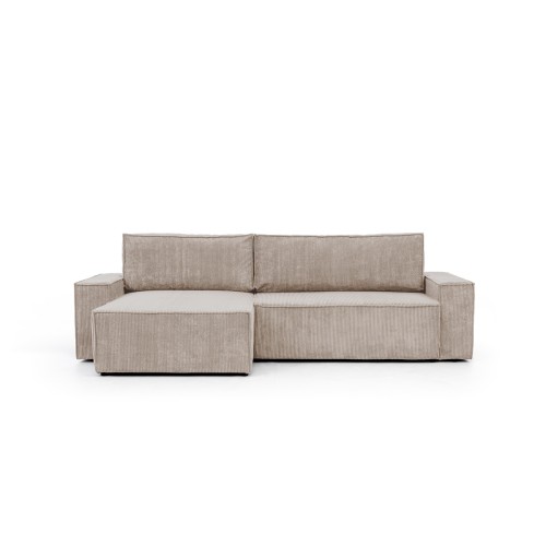 Γωνιακός Καναπές κρεβάτι Flabio Mini σε μπέζ κοτλέ 283x144x77cm