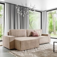Γωνιακός Καναπές κρεβάτι Flabio Mini σε μπέζ κοτλέ 283x144x77cm