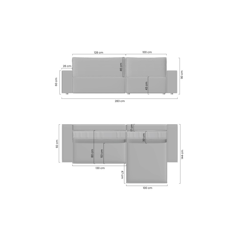 Γωνιακός Καναπές κρεβάτι Flabio Mini σε μπέζ κοτλέ 283x144x77cm