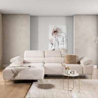 Γωνιακός Καναπές-Κρεβάτι Taloria Mini σε μπεζ κοτλε 293x176x96cm