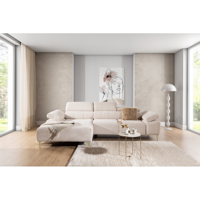 Γωνιακός Καναπές-Κρεβάτι Taloria Mini σε μπεζ κοτλε 293x176x96cm