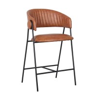 Σετ2ΤεμALFRED Σκαμπό BAR Μέταλλο Βαφή Μαύρο, PU Camel 60x56x66/96cm