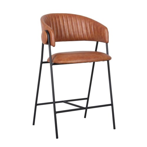Σετ2ΤεμALFRED Σκαμπό BAR Μέταλλο Βαφή Μαύρο, PU Camel 60x56x66/96cm
