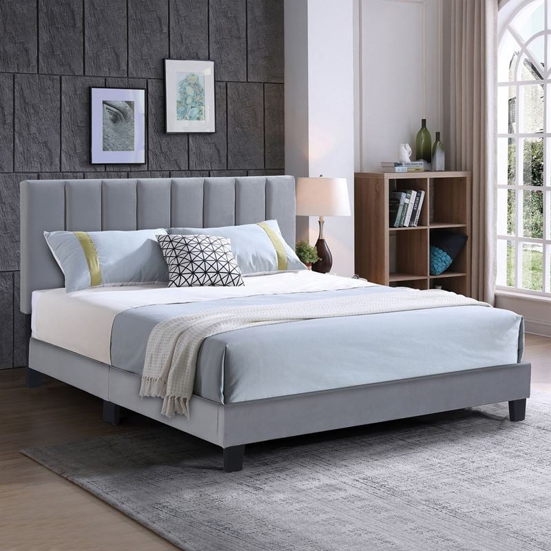 ALLEGRO Κρεβάτι Διπλό 150x200cm, Ύφασμα Γκρι, με Κεφαλάρι πολλαπλών θέσεων 159x215x117/127cm