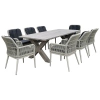 ALLEY Set Τραπεζαρία Κήπου ALU & Rope Grey-Μαξιλ.Ανθρακί: Τραπέζι 220x94 + 8 Πολυθρόνες Τραπ:220x94x72 Πολ:62x64x85cm
