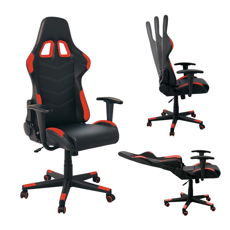BF9150 Gaming Πολυθρόνα Γραφείου, Ανάκλιση Πλάτης έως 90°, Pu Μαύρο - Κόκκινο 67x69x124/134cm