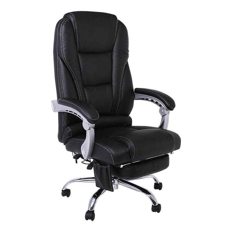 BF8550 Massage Relax Πολυθρόνα Γραφείου Διευθυντή, Βάση Χρώμιο με Υποπόδιο, Pu  Μαύρο 68x64-135x118/127cm