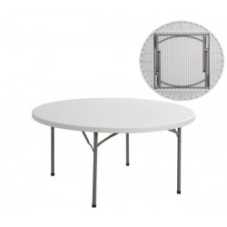 BLOW τραπέζι Συνεδρίου - Catering Πτυσσόμενο, Μέταλλο Βαφή Γκρι, HDPE Άσπρο Φ152cm H.74cm