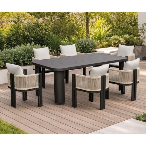 BOSTON Dining Set Τραπεζαρία Κήπου Βεράντας: Τραπέζι + 6 Πολυθρόνες Alu Ανθρακί - Μπεζ Table200x106x75-Chair:54x56x80