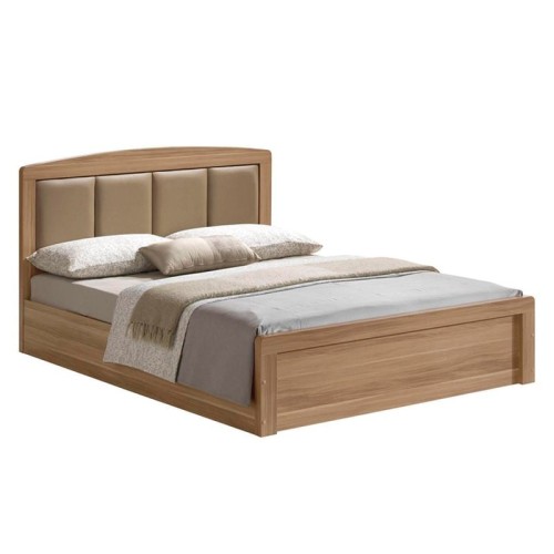 CALIBER Κρεβάτι Διπλό για Στρώμα 160x200cm, Απόχρωση Sonoma Oak, Κεφαλάρι Pu Μπεζ 168x210x100cm