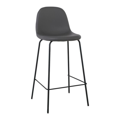 Σετ4ΤεμCELINA Σκαμπό BAR με Πλάτη, Κάθισμα H.67cm, Μέταλλο Βαφή Μαύρο, Pvc Γκρι 47x48x67/95cm