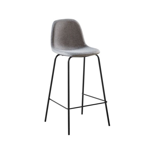 Σετ4ΤεμCELINA Σκαμπό BAR με Πλάτη, Κάθισμα H.67cm, Μέταλλο Βαφή Μαύρο, Ύφασμα Γκρι 47x48x67/95cm