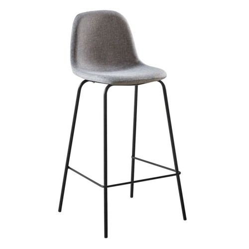 Σετ4ΤεμCELINA Σκαμπό BAR με Πλάτη, Μέταλλο Βαφή Μαύρο, Ύφασμα Γκρι 47x48x77/105cm