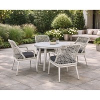 CENTRAL Set Τραπεζαρία Κήπου ALU & Rope Grey-Μαξιλ.Ανθρακί: Τραπέζι Φ100cm + 4 Πολυθρόνες Table:Φ100x75 Chair:61x65x90cm