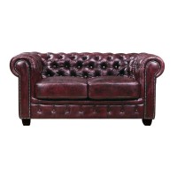 CHESTERFIELD Birmingham Καναπές 2Θέσιος Σαλονιού Καθιστικού, Δέρμα Antique Red 155x91x74cm