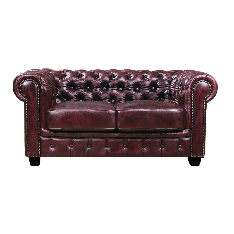 CHESTERFIELD Birmingham Καναπές 2Θέσιος Σαλονιού Καθιστικού, Δέρμα Antique Red 155x91x74cm
