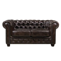CHESTERFIELD Birmingham Καναπές 2Θέσιος Σαλονιού Καθιστικού,Δέρμα Απόχρωση Καφέ 155x91x74cm