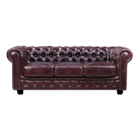 CHESTERFIELD Birmingham Καναπές 3Θέσιος Σαλονιού Καθιστικού, Δέρμα Antique Red 201x92x74cm