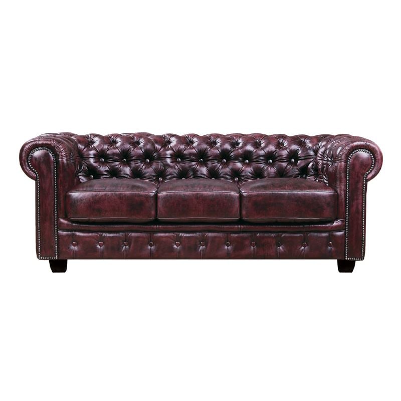 CHESTERFIELD Birmingham Καναπές 3Θέσιος Σαλονιού Καθιστικού, Δέρμα Antique Red 201x92x74cm