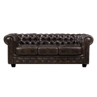 CHESTERFIELD Birmingham Καναπές 3Θέσιος Σαλονιού Καθιστικού,Δέρμα Απόχρωση Καφέ 201x92x74cm