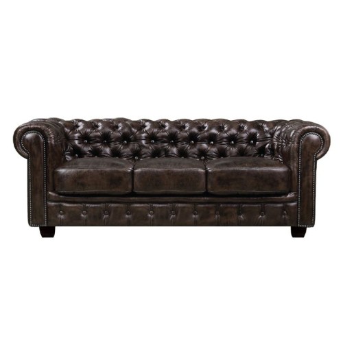 CHESTERFIELD Birmingham Καναπές 3Θέσιος Σαλονιού Καθιστικού,Δέρμα Απόχρωση Καφέ 201x92x74cm