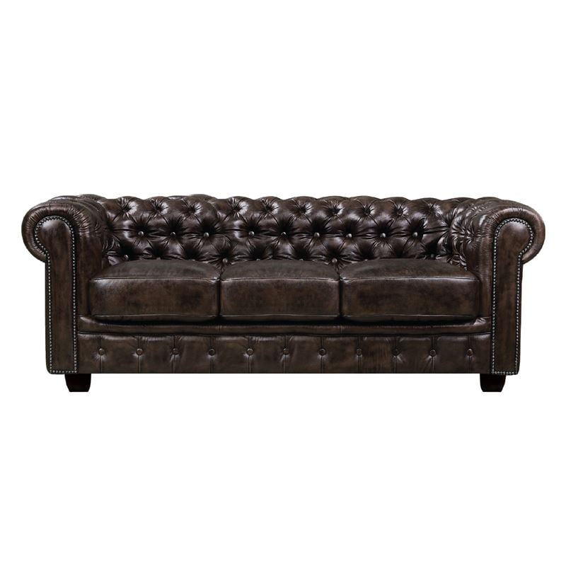 CHESTERFIELD Birmingham Καναπές 3Θέσιος Σαλονιού Καθιστικού,Δέρμα Απόχρωση Καφέ 201x92x74cm