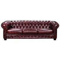 CHESTERFIELD Birmingham Καναπές 4Θέσιος Σαλονιού Καθιστικού, Δέρμα Antique Red 241x92x74cm