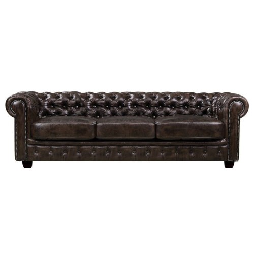 CHESTERFIELD Birmingham Καναπές 4Θέσιος Σαλονιού Καθιστικού, Δέρμα Καφέ 241x92x74cm