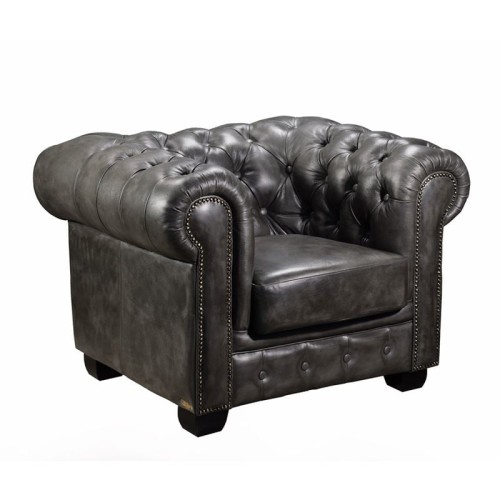 CHESTERFIELD Birmingham Πολυθρόνα Σαλονιού Καθιστικού, Δέρμα Antique Grey 103x92x72cm