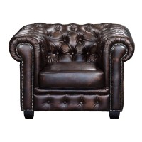 CHESTERFIELD Birmingham Πολυθρόνα Σαλονιού Καθιστικού,Δέρμα Απόχρωση Καφέ 103x92x72cm